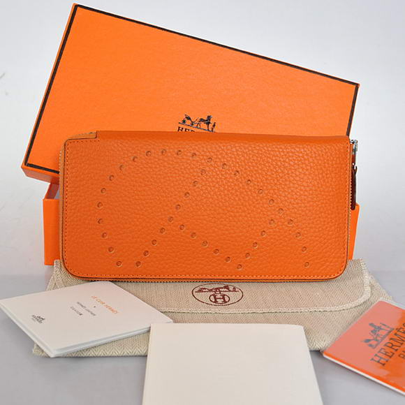 1:1 Quality Hermes Evelyn Long Wallet Zip Purse A808 Orange Replica